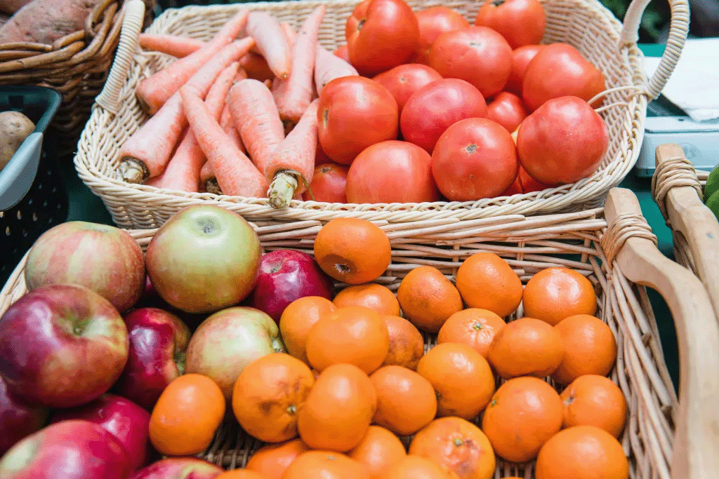 Fruits & Vegetables in baskets