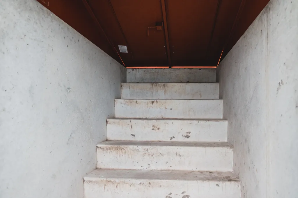 Basement hatchway with new doors to prevent water from leaking inside