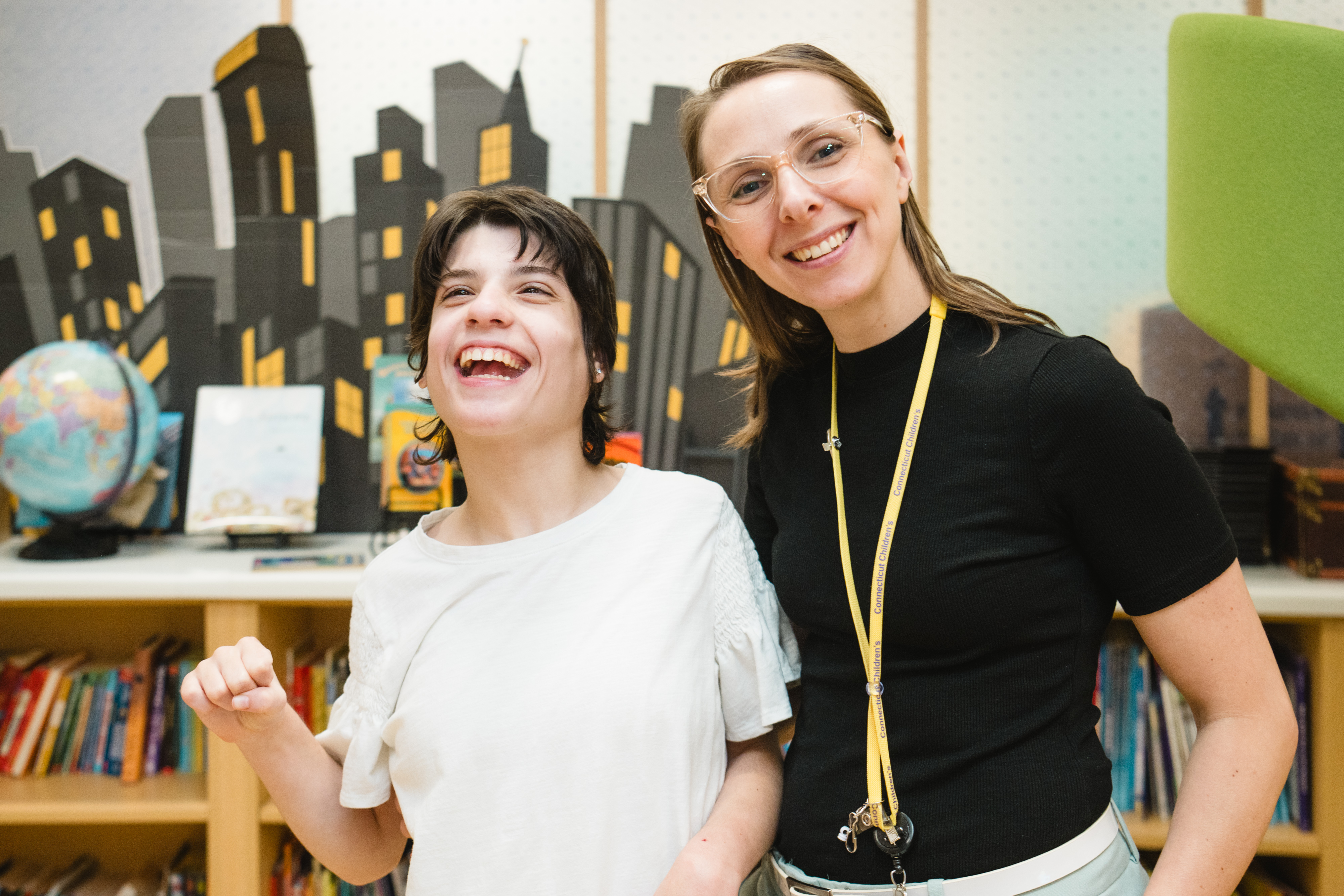 Deep brain stimulation patient with her neurologist Dr. Worten in the Family Resource Center
