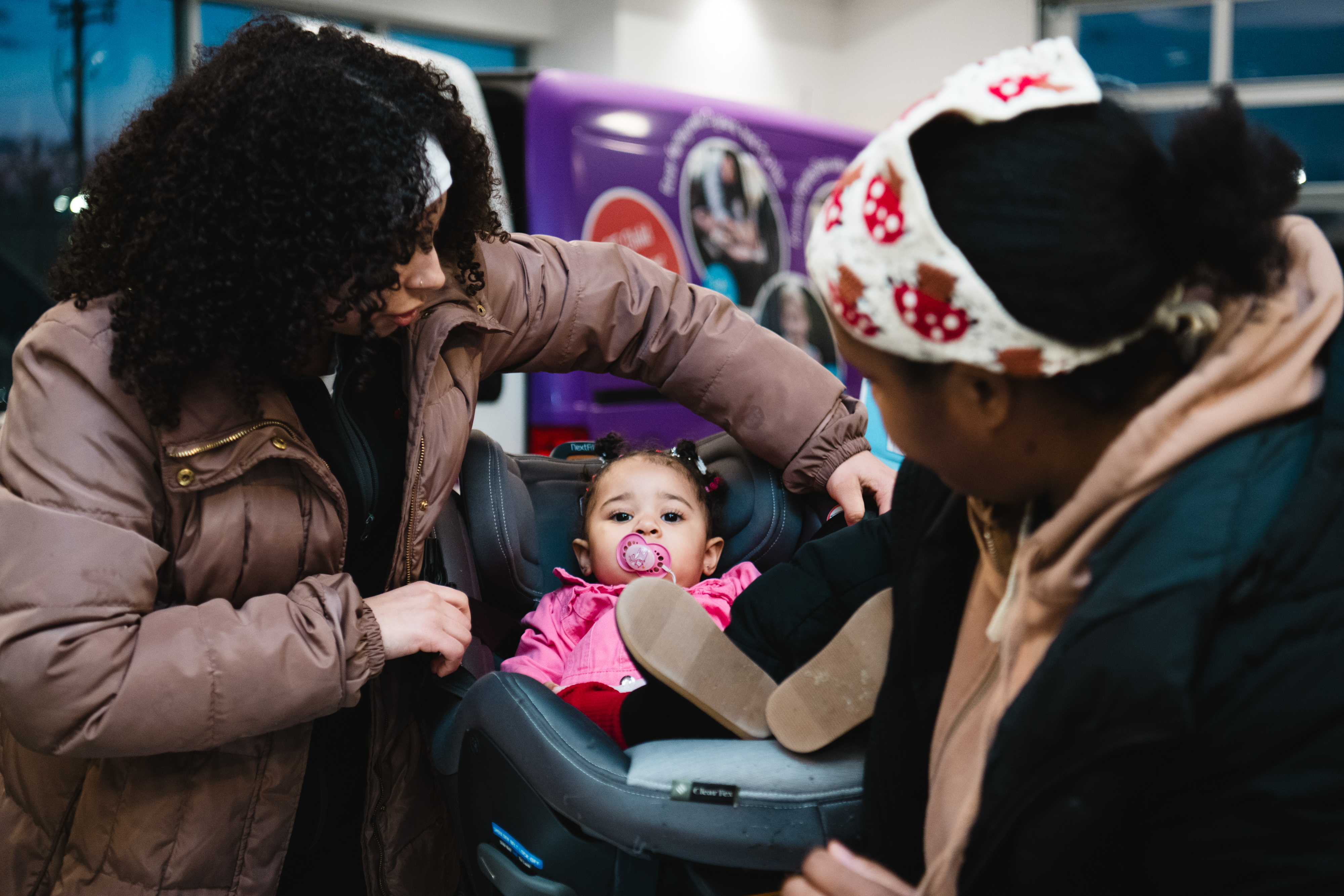 Adult and child in Car Seat Clinic