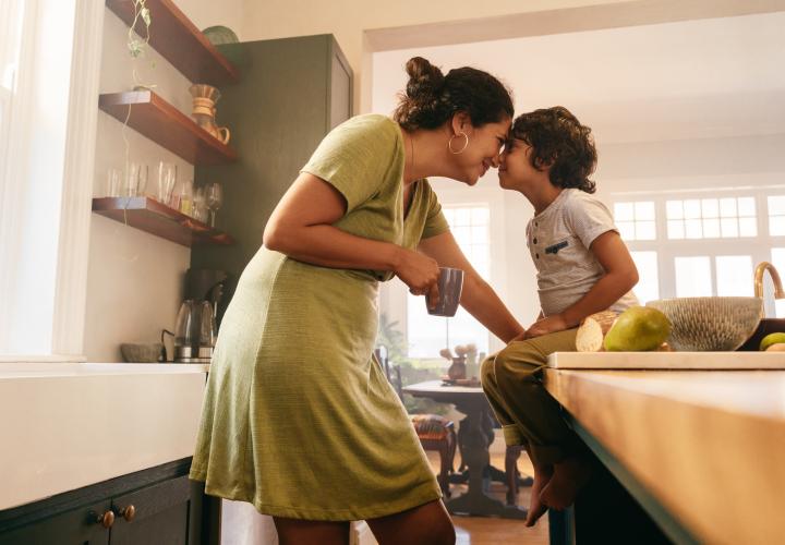 Woman and child in kitchen