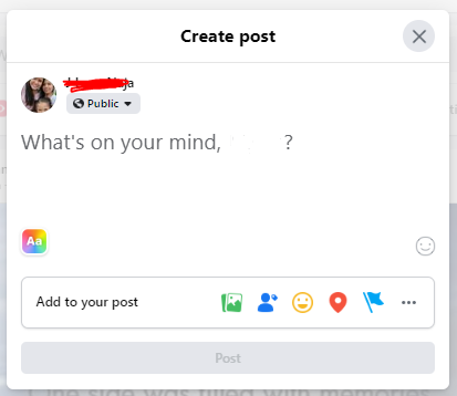 Facebook "create a post" screengrab