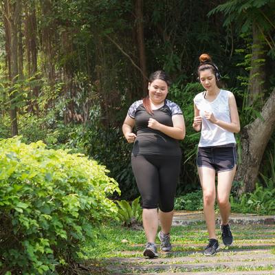 Two young women out for a jog