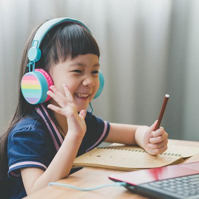 Young girl during remote learning